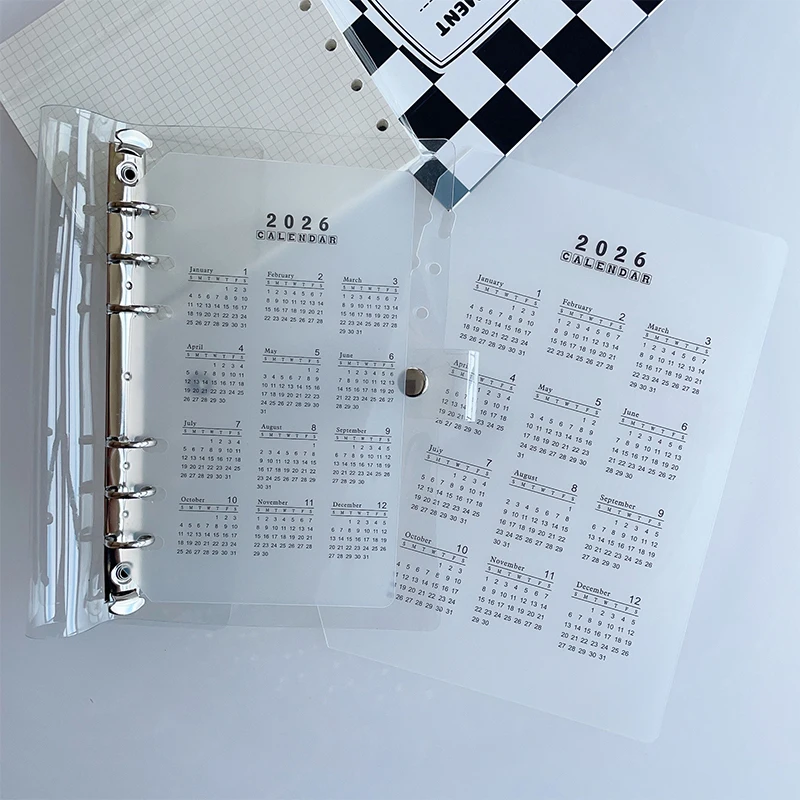 2026 A6 Planner Divider - 6-Hole Frosted PP Sheets for Calendar Inserts, Transparent & Durable for Time Management