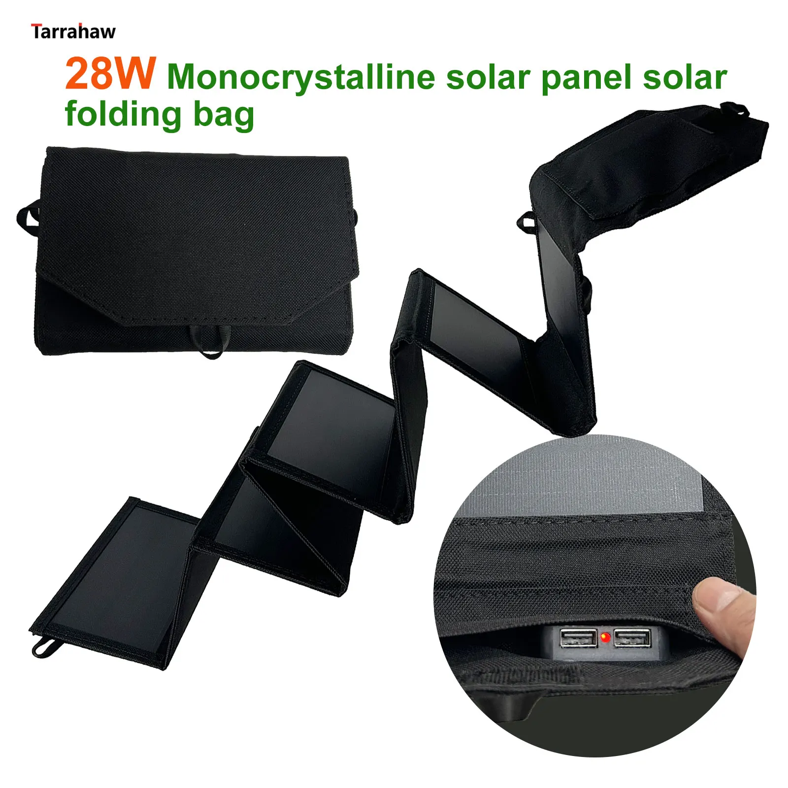 

Monocrystalline Foldable 28W Solar Panel Portable PV Battery USB Output Outdoor Power Bank for Hiking and Mobile Phone Charging