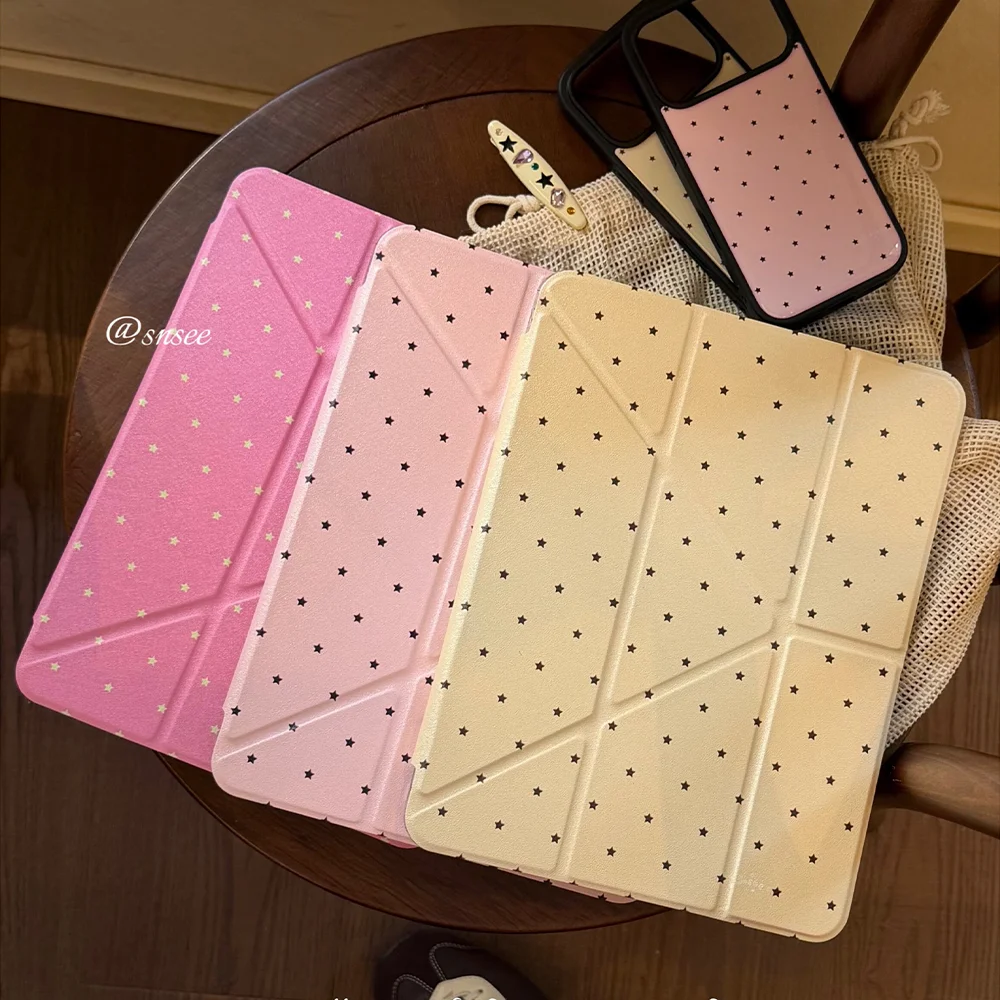 Ins Full Screen Stars Y2K Y-Fold Cover For iPad Pro 13 11th M5 M4 12.9 A16 8 7 9th 10th For Ipad Air 11 M2 M3 Mini Tablet Case
