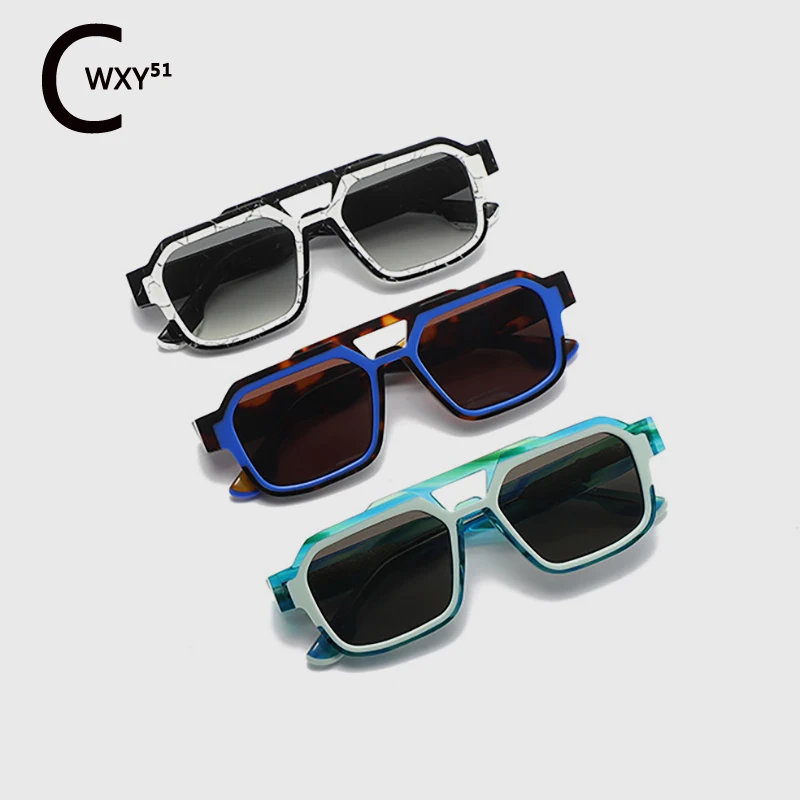 618858 New Men Acetate Sunglasses Designer Handmade Technology Sense Fashion Personality Square Sunglasses Can Be Carved LOGO