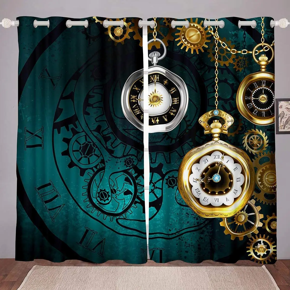 

Antique Items Window Drapes, Keys and Chains, Steampunk Influences, Illustration Curtains, Living Room, Bedroom 2 Panel Set