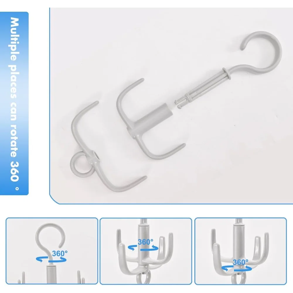 شماعة حزام رمادية 4 قطع، شماعة ربط، منظم حزام للخزانة، 360 درجة ° منظمات خزانة قابلة للدوران، موفرة للمساحة، تخزين-جديدة #3