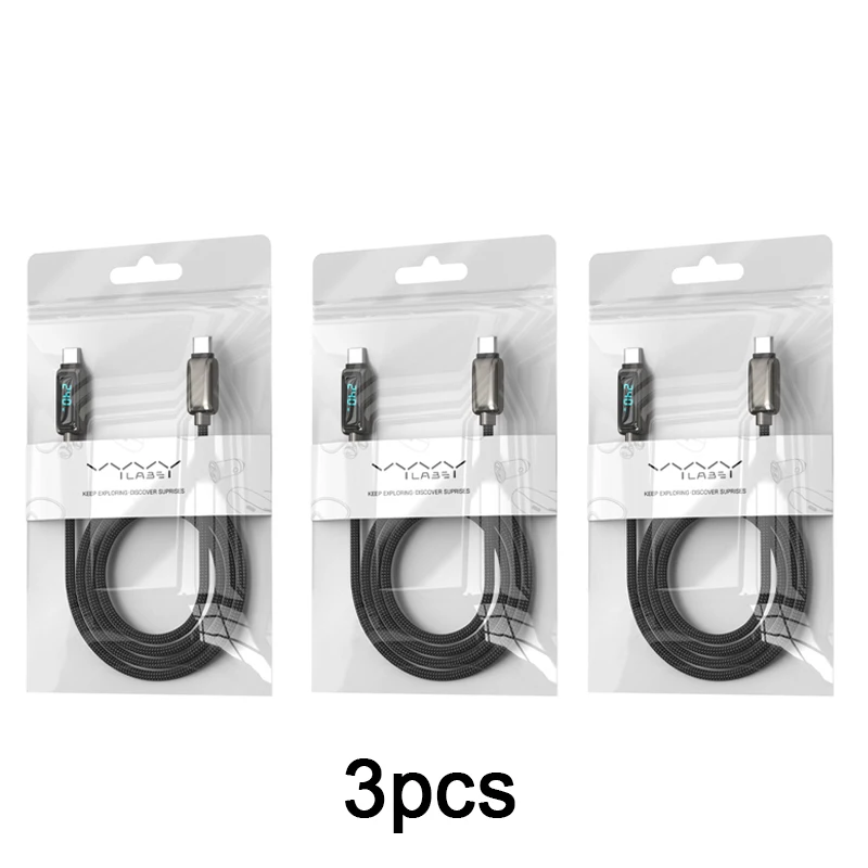 Vyvylabs 1/3/5/10 Stück 240W Typ-C-auf-Typ-C-Kabel mit Digitalanzeige 1M / 2M – Schnelles USB-C-auf-Typ-C-Ladekabel für iPhone 17 16 Pro Max 15 Plus, Samsung, Xiaomi, Huawei, LG, OnePlus, Oppo, Vivo