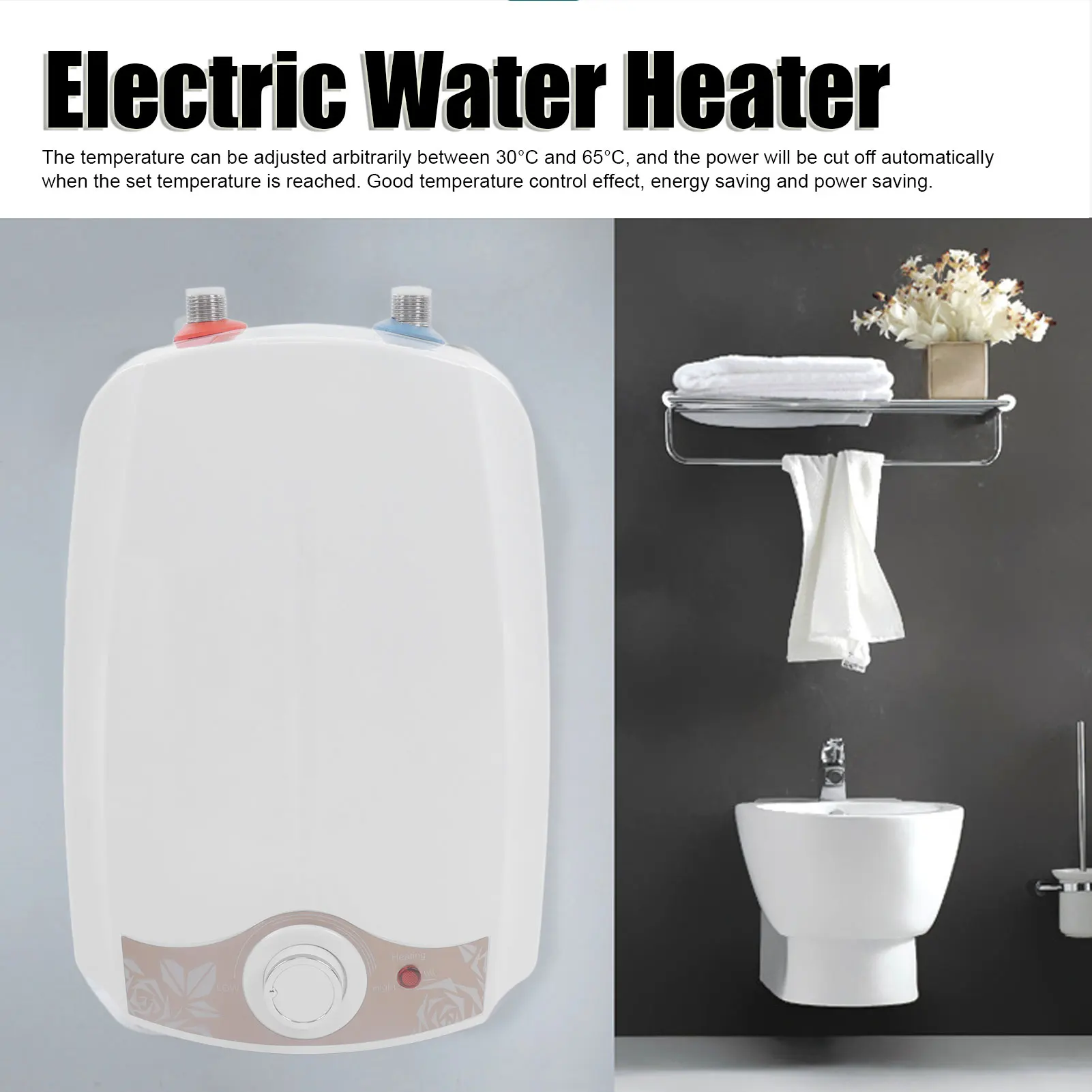 8L Mini Electric Water Heater IPX4 Kitchen Electric Hot Water Heater with Upper Water Outlet for Home Use EU 220V