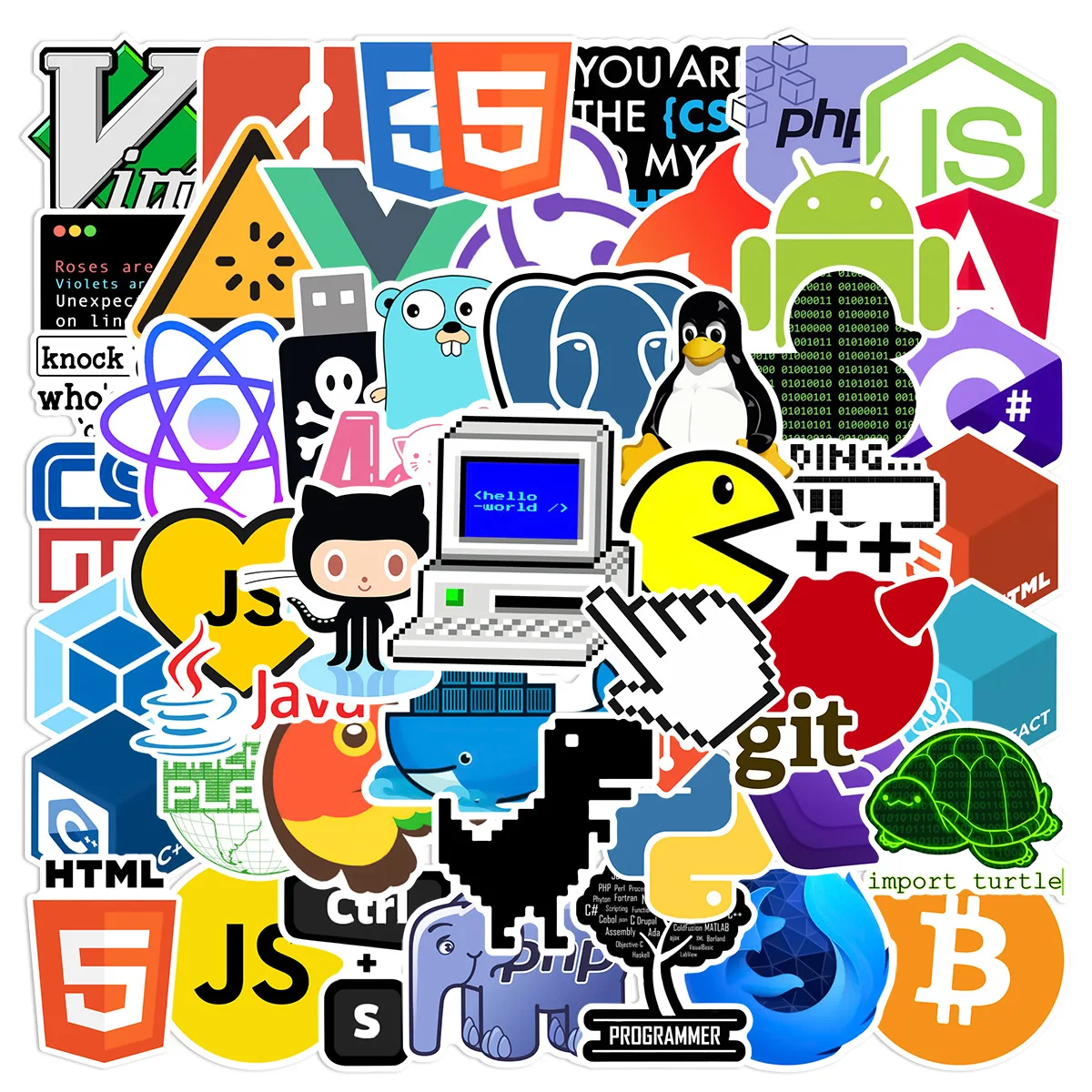 10/30/50PCS Cool Programming Stickers Internet Java php Docker Geek Html Bitcoin Vinyl Decals Laptop Phone DIY Toy Sticker