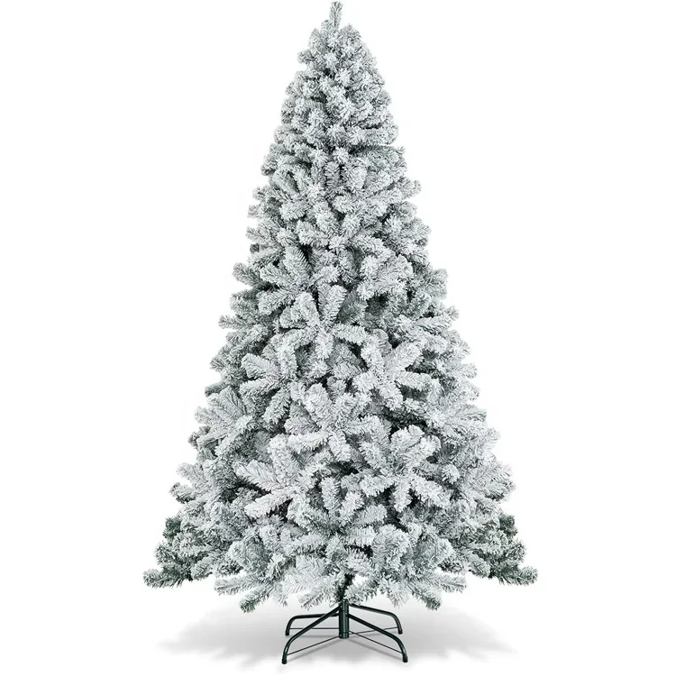 7 FT Artificial Snow Flocked Christmas Tree With Metal Stand For Home Office Party Decoration