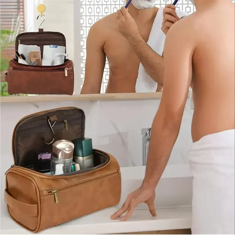 Leder-Kulturtasche für Herren und Damen, Dopp Kit, Hängende Herren-Kulturtasche, Reise-Kulturtasche für unterwegs, Große Kosmetiktasche für T – Detail 11