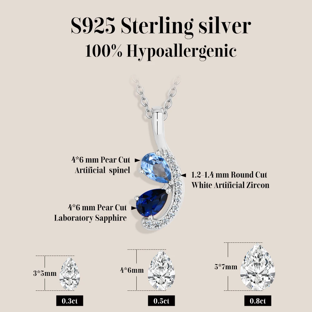 Women's 925 Silver Teardrop Sapphire Necklace, Elegant Gift