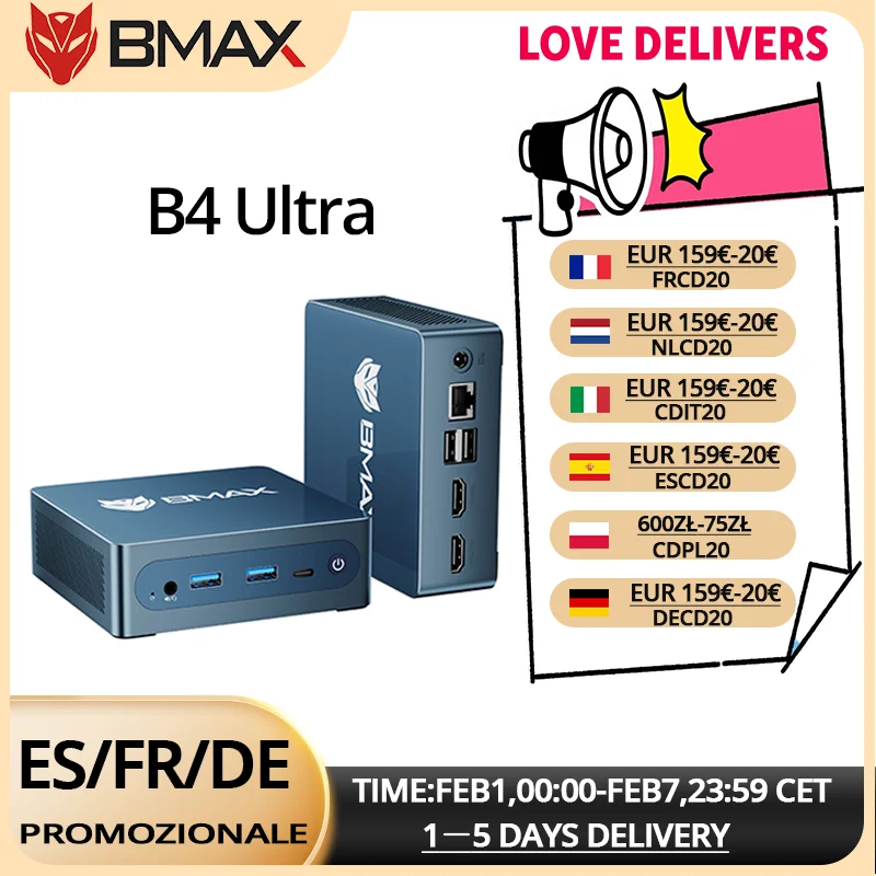 BMAX B4 Ultra Mini PC Intel N150 met 12 GB RAM, 512 GB SSD, dubbele Wi-Fi 2,4 GHz 5 GHz, Bluetooth 5.0, mini-computer Barebone