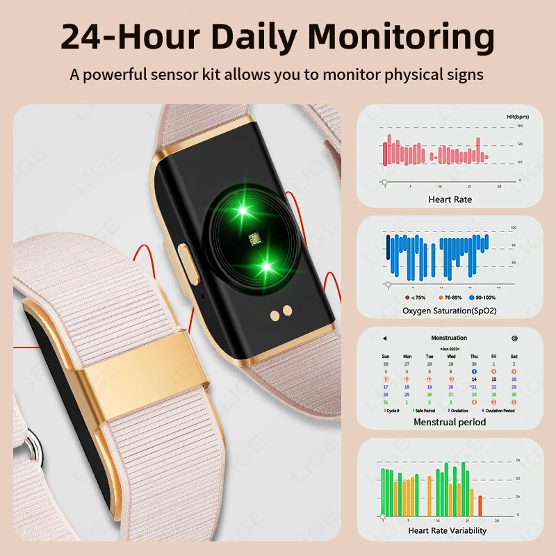 LIGE New Fitness Smartwatch Message Alert Men's Sport Heart Rate Blood Oxygen Pressure Tracker Step Counting Smart Bracelet 2026
