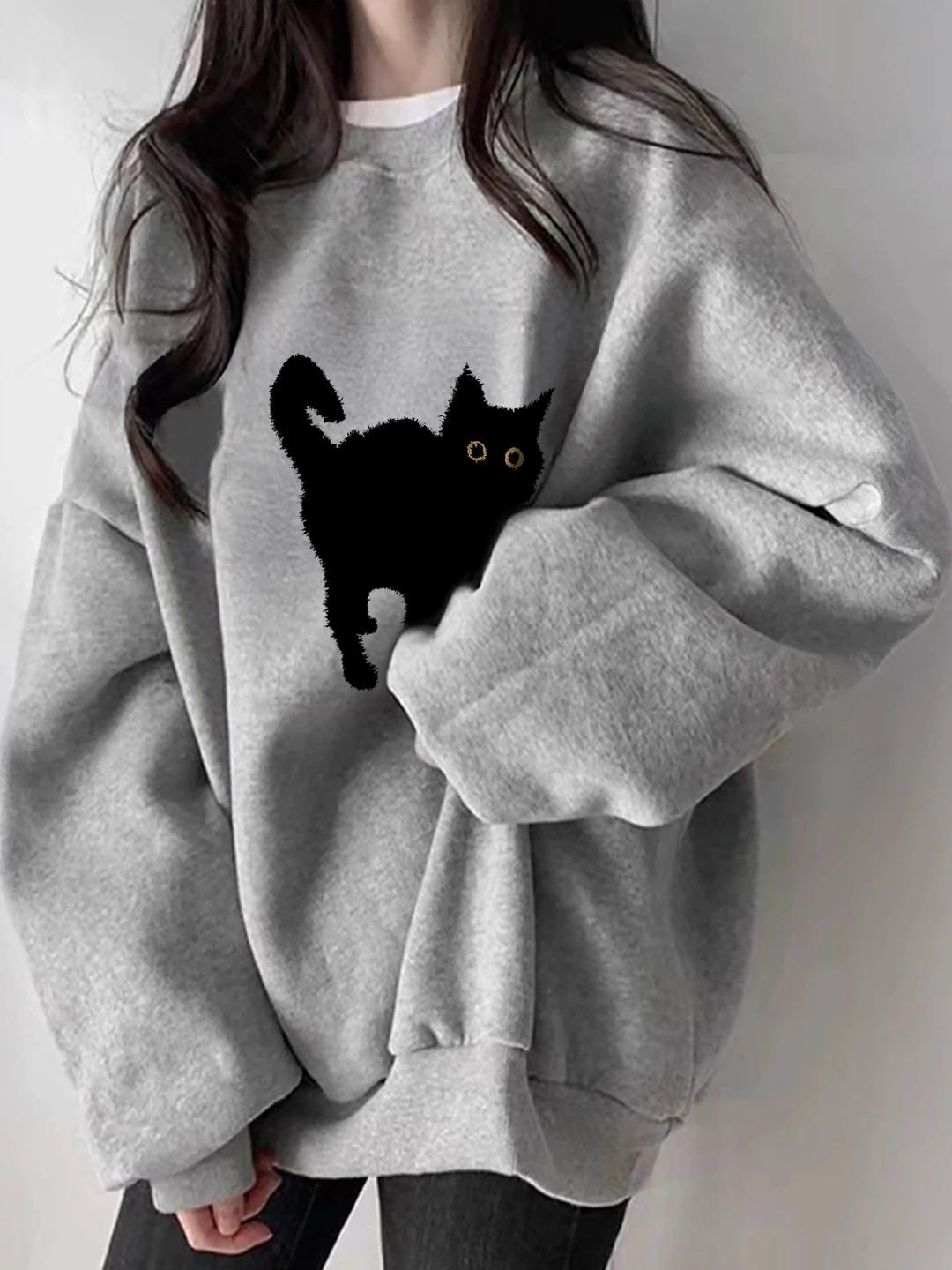 

plus Size Fleece Lined Thickened Hoodless Sweatshirt Women's Loose Long Sleeve round Neck Top for Autumn Winter Comfortable Wear
