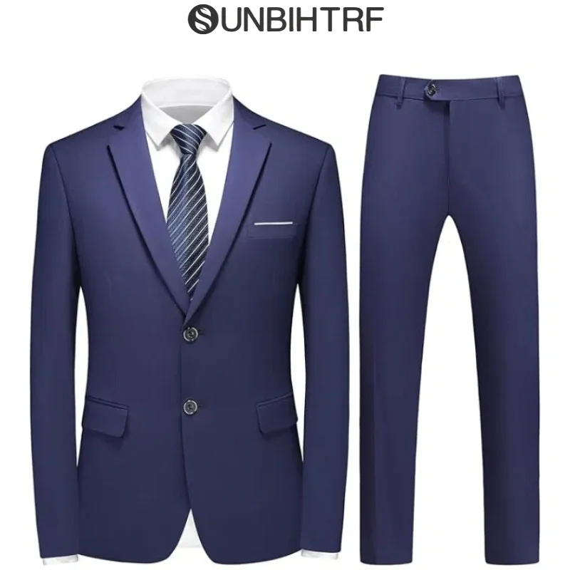 

Men's Suit 2 Pieces Slim Fit Suit Business Wedding Formal Dinner Two Buttons Men Classic Blazer Vest Trousers Set