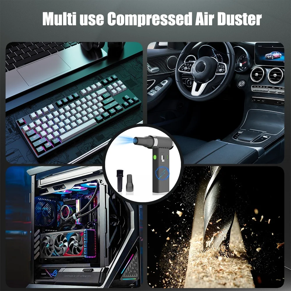 Electric Compressed Air Duster, 0-11,0000 RPM Rechargeable Cordless Turbo Fan, Portable Jet Fan for Cars, PC, Keyboard Cleaning