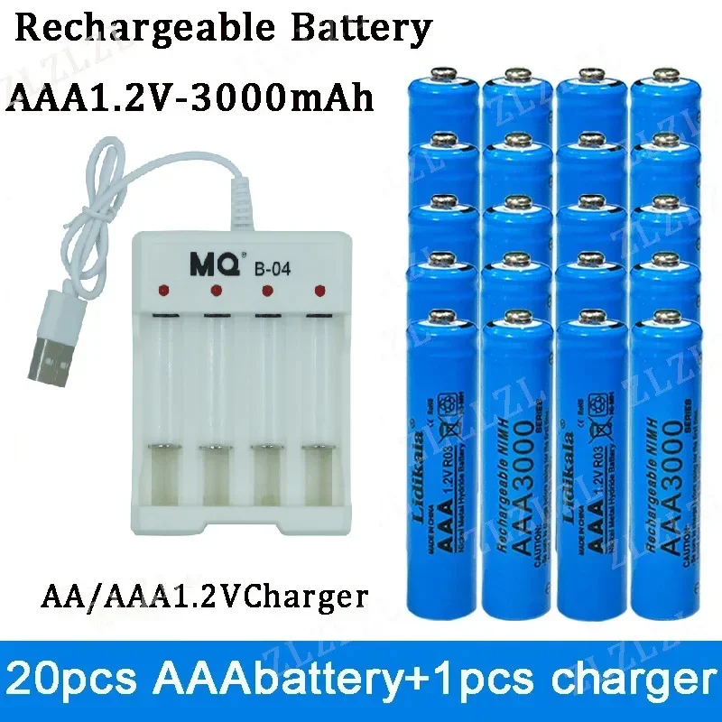 NEW High Quality 1.2V Rechargeable Battery, AAA3000 Battery+USBcharger, Alkaline Technology, for Remote Control, Toys/computer