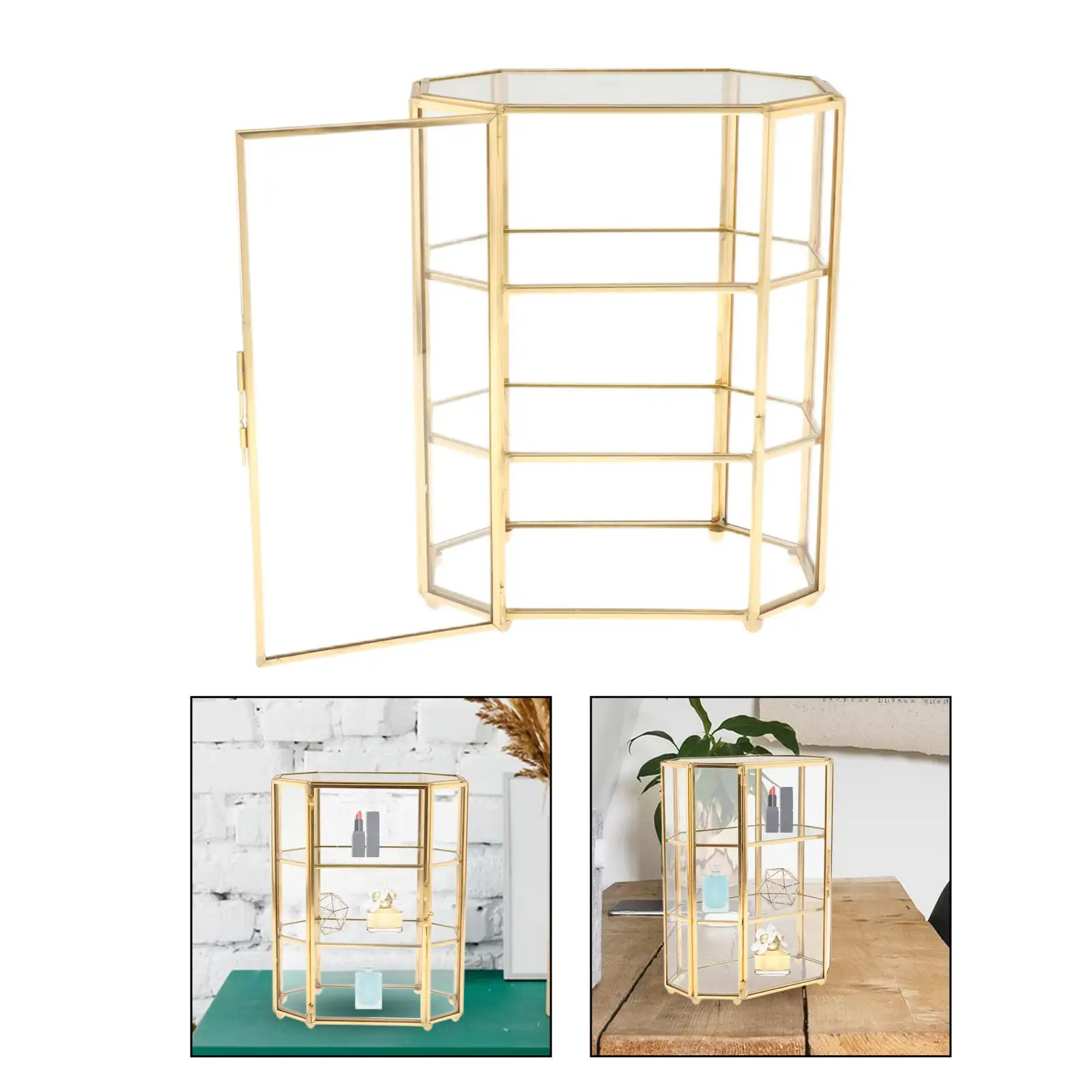 

Golden Vintage Glass Jewelry Box Display Case Organizer for Trinkets, Necklace, Ring, Diamond, Flower 6.7"x4"x8.3"