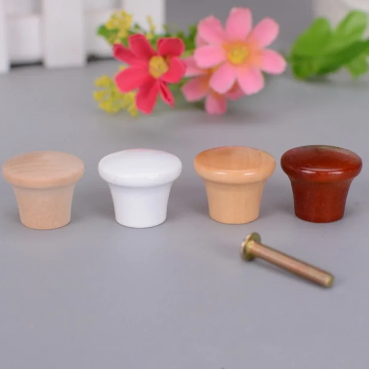 10pcs Mini Wood Knobs w/screw 23*20mm 0.91" Round Pull Single Hole Handle Unpainted Wooden Red White Decor Cabinet Drawer Chest images - 6