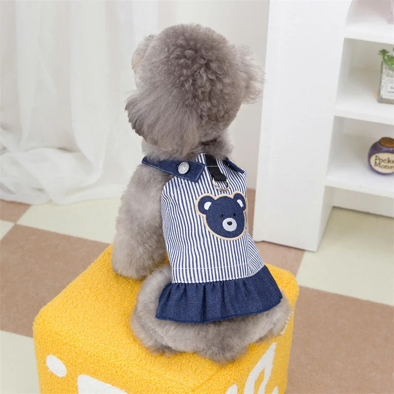 Pet Dog Clothes For Small Dogs Cats Pet stripe traction cowboy Clothing Costume spring Dress dresses Chihuahua Teddy Puppy Skirt