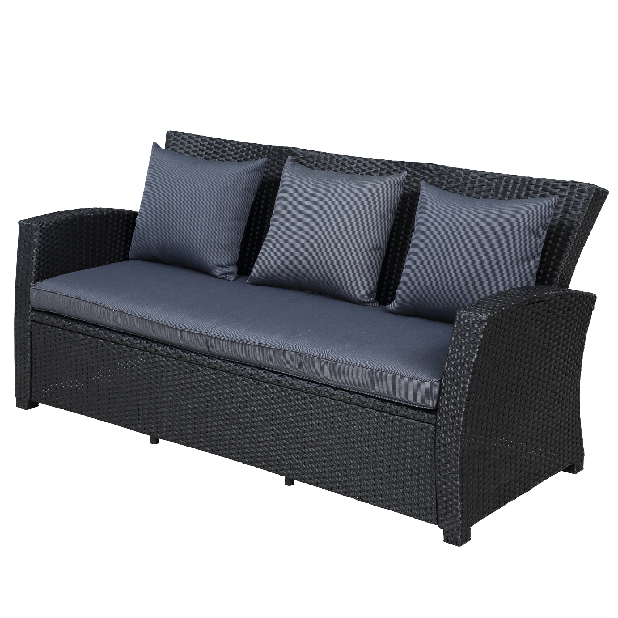 Terrasse Möbel Set 4-Pc Gespräch Set Schwarz Wicker Möbel Sofa Set mit Dark Grau Cushin für Pool Hinterhof Rasen