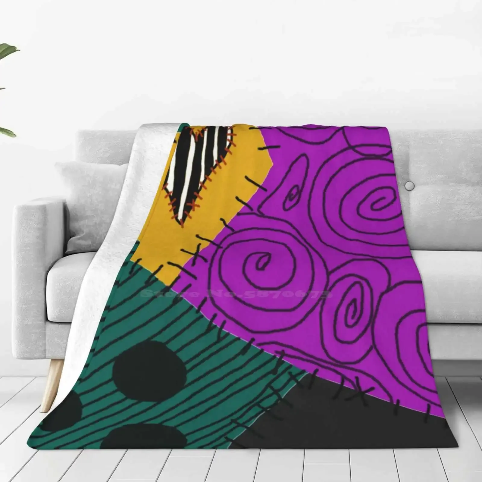 Sally's New Patch Blanket Soft Warm Travel Portable Blanket Sally Love Heart Patch Tim Burton
