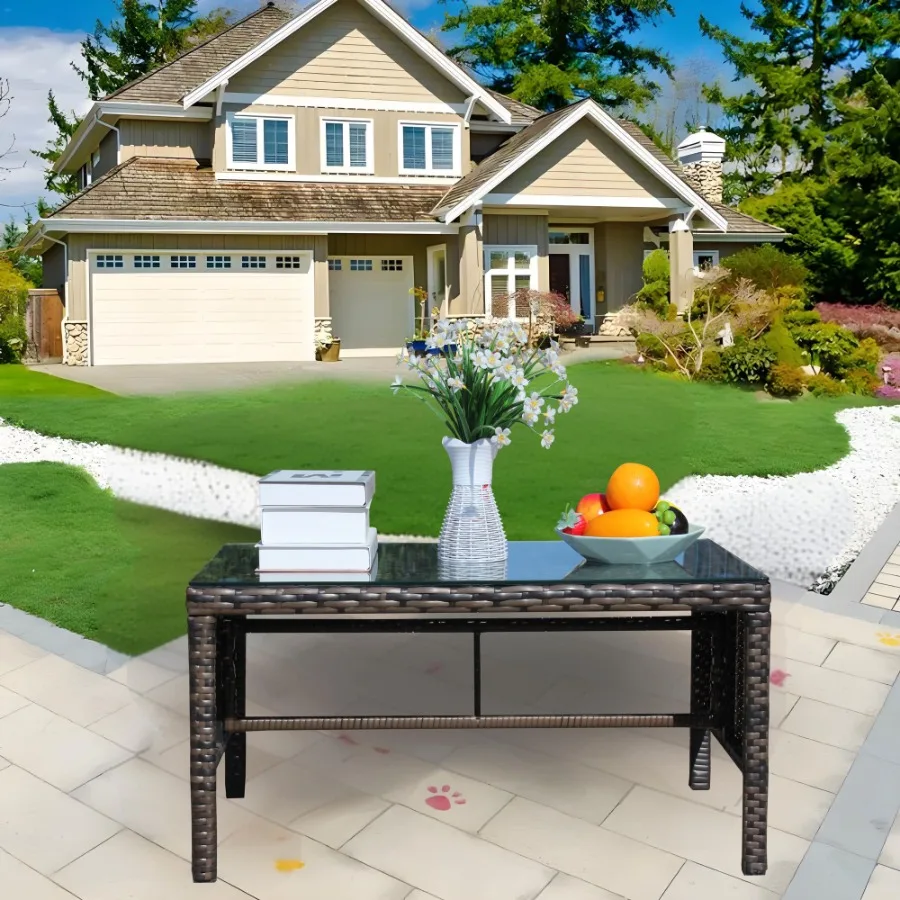 Muebles de exterior para patio 1 mesa de centro con vidrio templado transparente