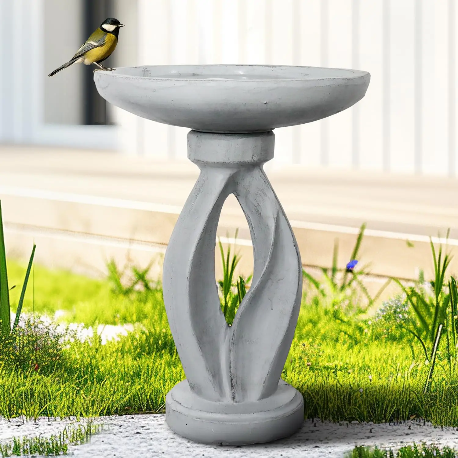 21.8 Inch Heigh Modern Concrete Bird Bath – Sleek & Minimalist Design, birdbath Sturdy & Elegant, Enhances Garden,, Customized