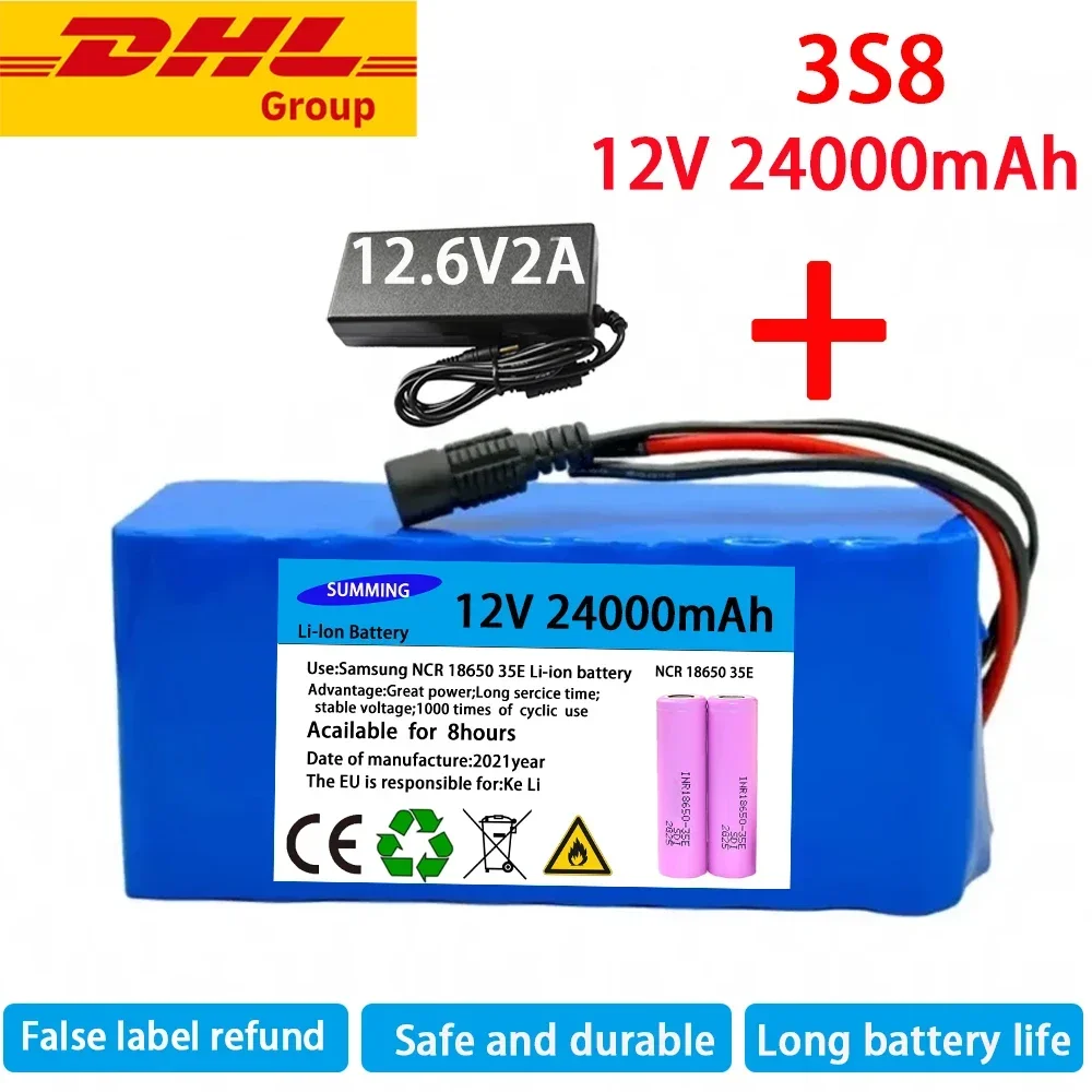 2024Special offer 12V 3s8p rechargeable battery pack 800W 24000mah, suitable for miner's lamp or other electronic equipment,