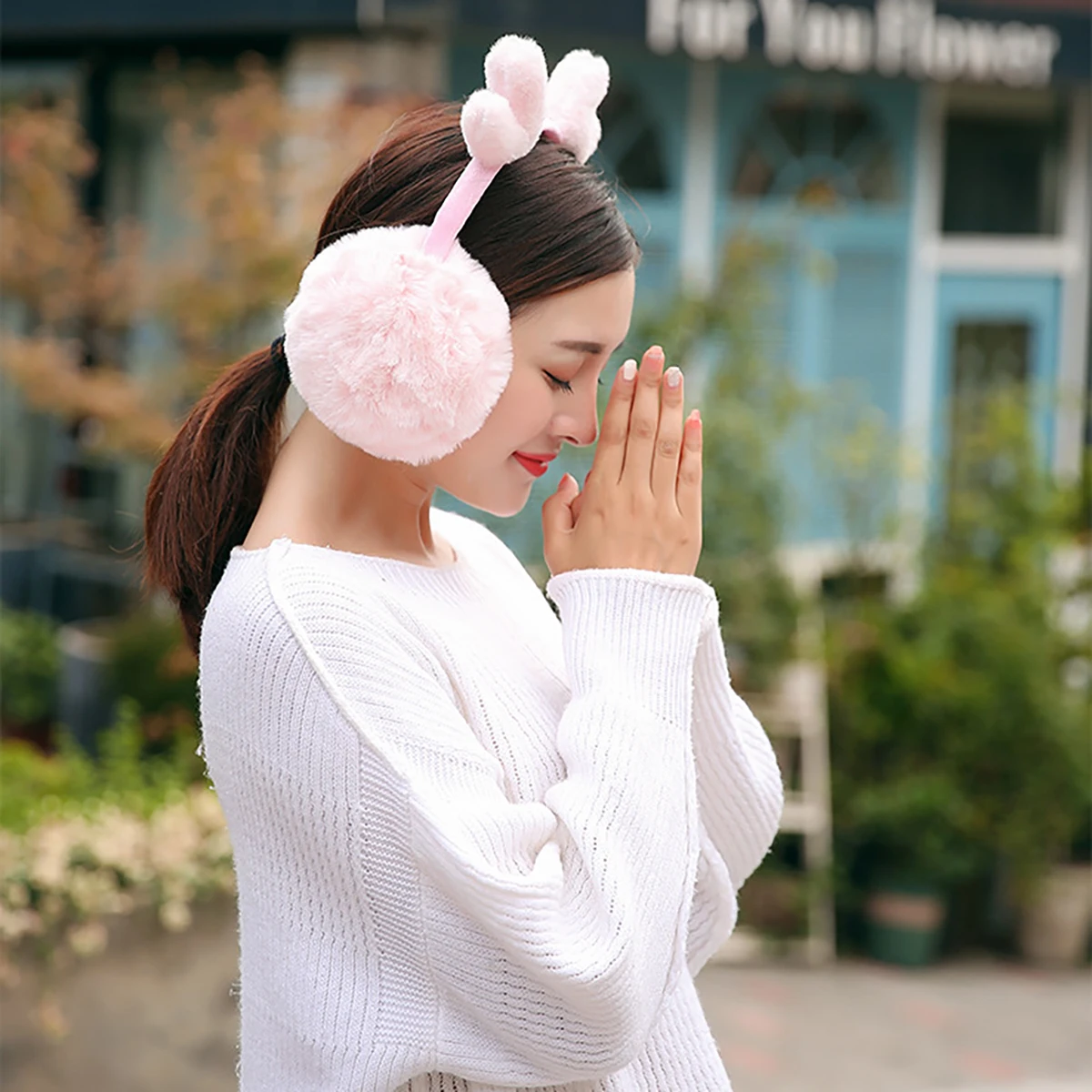 أغطية أذن دافئة قابلة للطي على شكل قرون، أغطية أذن شتوية لتدفئة الأذن للنساء مثالية للاستخدام في الطقس البارد في الهواء الطلق #3