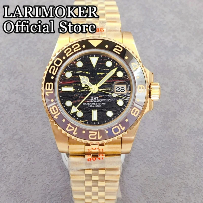 LARIMOKER New 41mm Sapphire Glass Gold Watch Case With Ceramic Bezel Men's NH34 Automatic Movement Mechanical Waterproof Watches