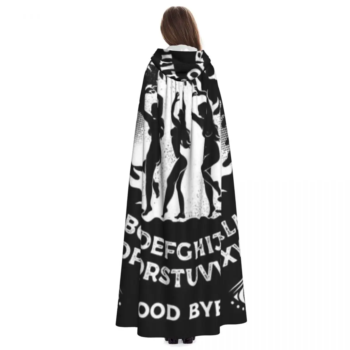 Adult Vampire Cape Hooded Robe Board With Witches Dancing Halloween Cloak Full Length Cosplay