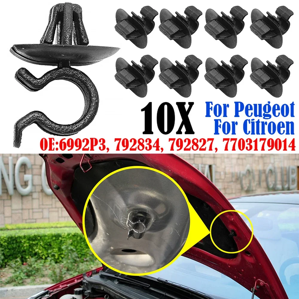 10X Hood Bonnet Rod Support Prop Clips Clamp Holder For Citroen C2 C3 C4 C5 AX Berlingo B9 Saxo Eurovans Evasion Retainer 792834