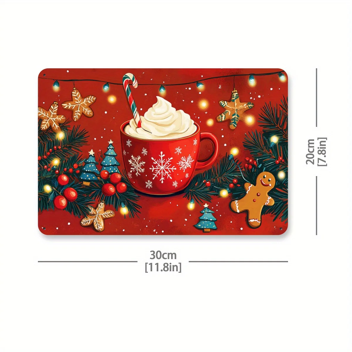 Gingerbread Man And Hot Cocoa Vintage Tin Sign - 30.48X20.32 cm, a Sweet Christmas Scene Decoration Suitable for Kitchens, Desse