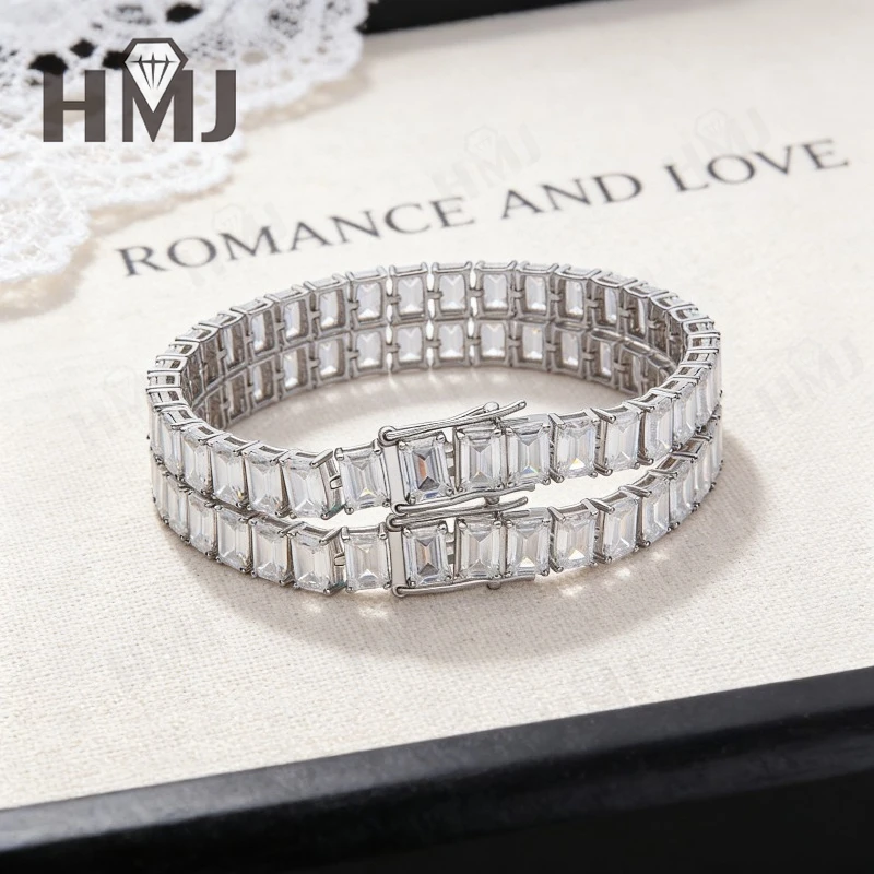 D Color Moissanite Tennis Bracelet VVS1 925 Sterling Silver Plated White Gold Bracelet for Women Man Sparkling Party Jewelry