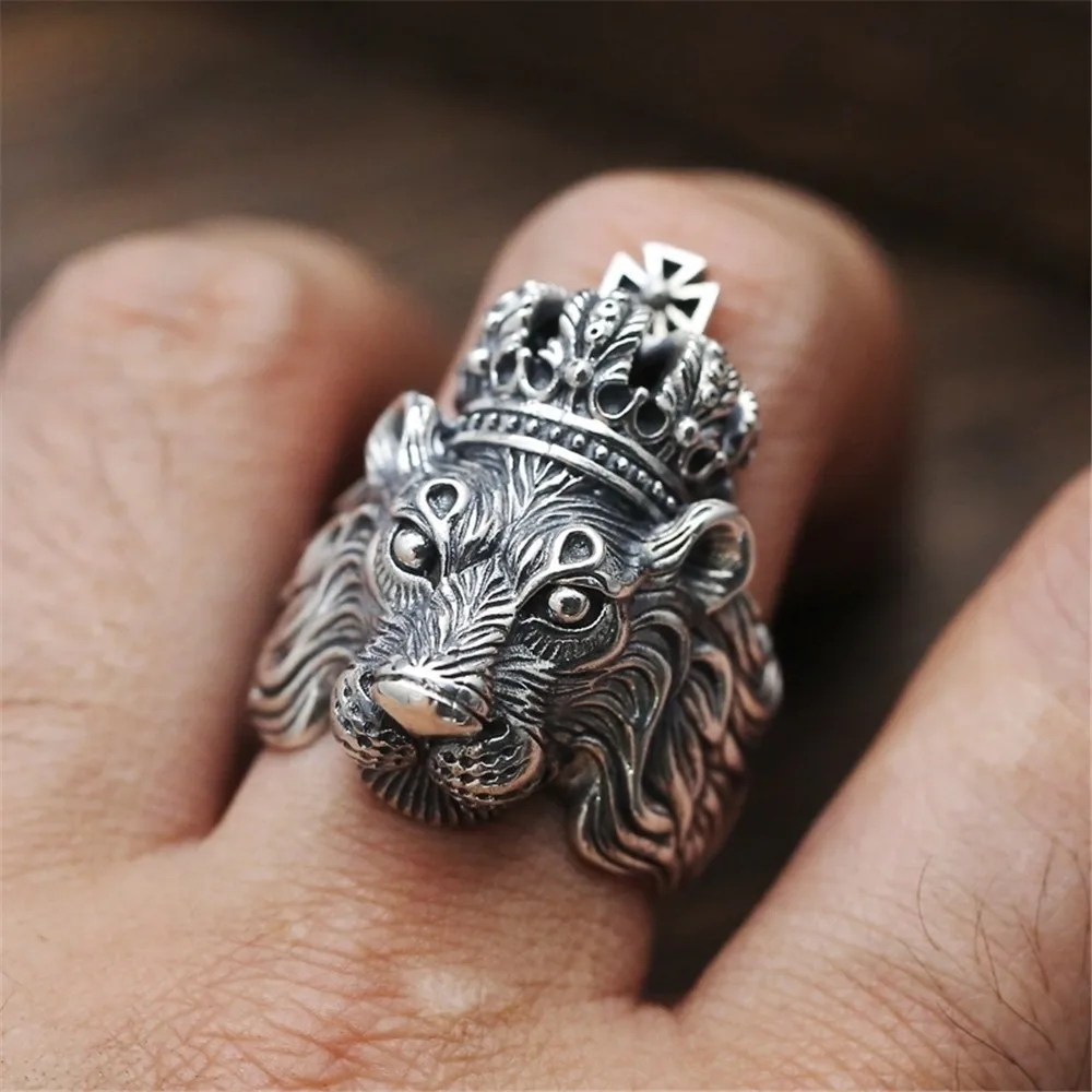 European and American Fashion Personality Domineering Lion Crown Ring Men\'s Versatile Retro Creative Hip-Hop Punk Jewelry Trend