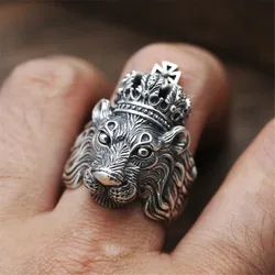 European and American Fashion Personality Domineering Lion Crown Ring Men's Versatile Retro Creative Hip-Hop Punk Jewelry Trend