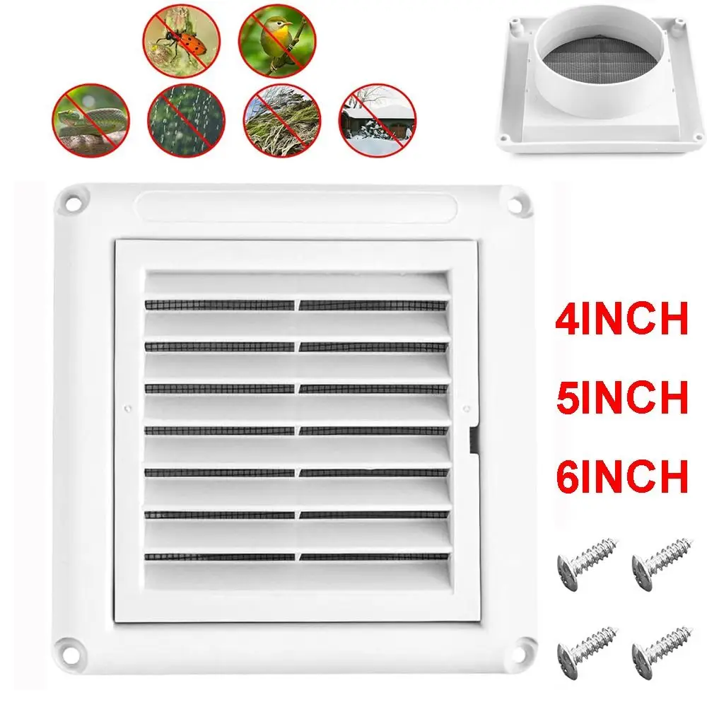Easy Install Plastic Air Vent With Mesh Screen Square Vent Grille White Exhaust Cover Weather & UV-Resistant