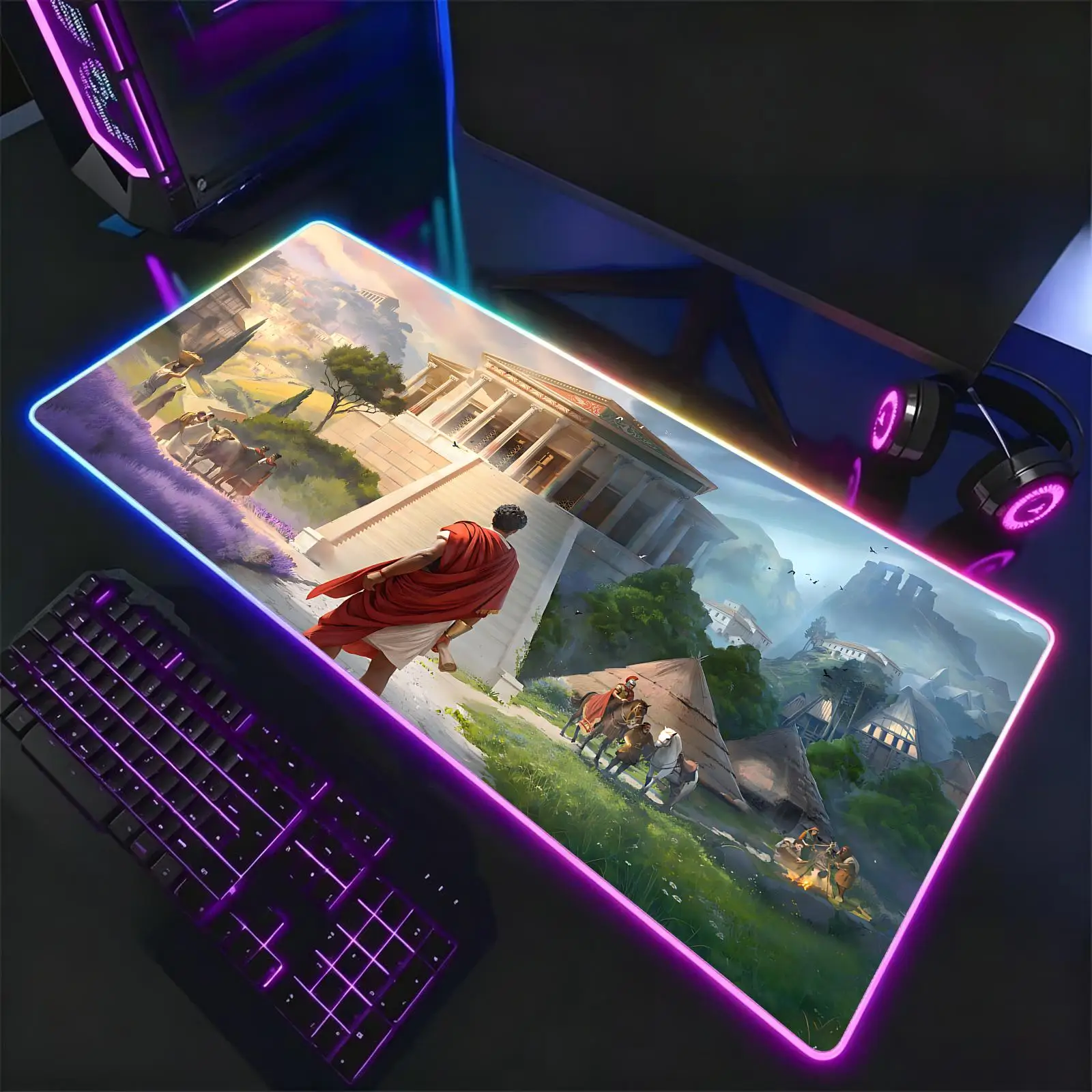 Mouse Pad RGB Color Changing Gaming Mouse Pad, Stitched Edges, XXL Large Keyboard Desk Mat Anno 117 Pax Romana