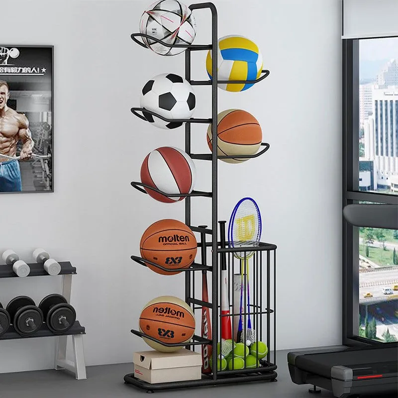 Sports Ball Storage Rack Basketball Badminton Volleyball Freestanding Sport Equipment Organizer Ball Holder For Home Indoor