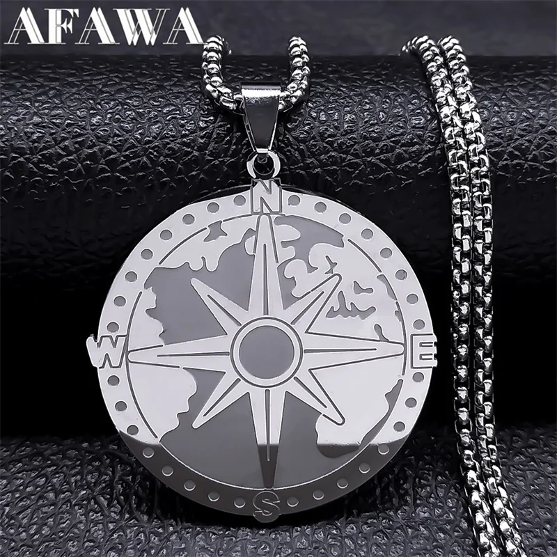 

Trendy Compass Earth Pendant Necklace for Women/Men Stainless Steel Casual Sailing Holiday Chain Necklaces Gifts Jewelry colar