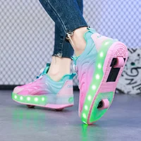 Two Wheels Children's Led Light Roller Skate Shoes For Kids Boys Girls Glowing Sports Luminous Sneakers Skateboard USB Charging 5
