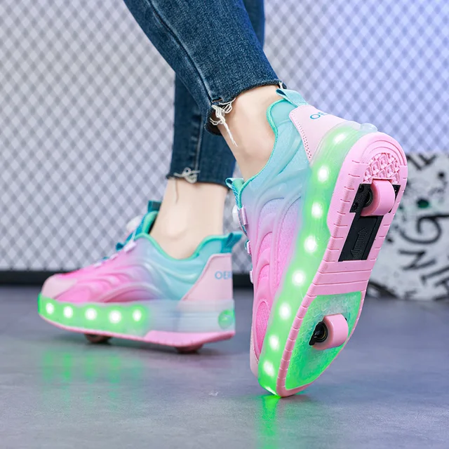Two Wheels Children's Led Light Roller Skate Shoes For Kids Boys Girls Glowing Sports Luminous Sneakers Skateboard USB Charging 5
