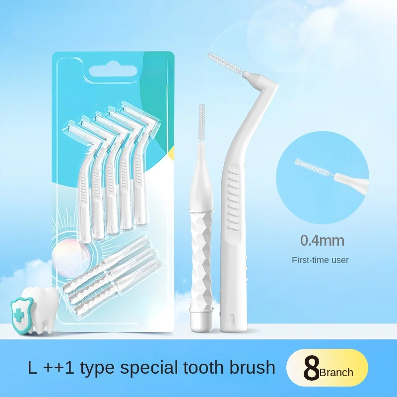 8 Pcs I+L-type Push Pull Interdental Brush 0.4-1.5Mm Cleaning Between Teeth Oral Care Orthodontic Tooth Floss