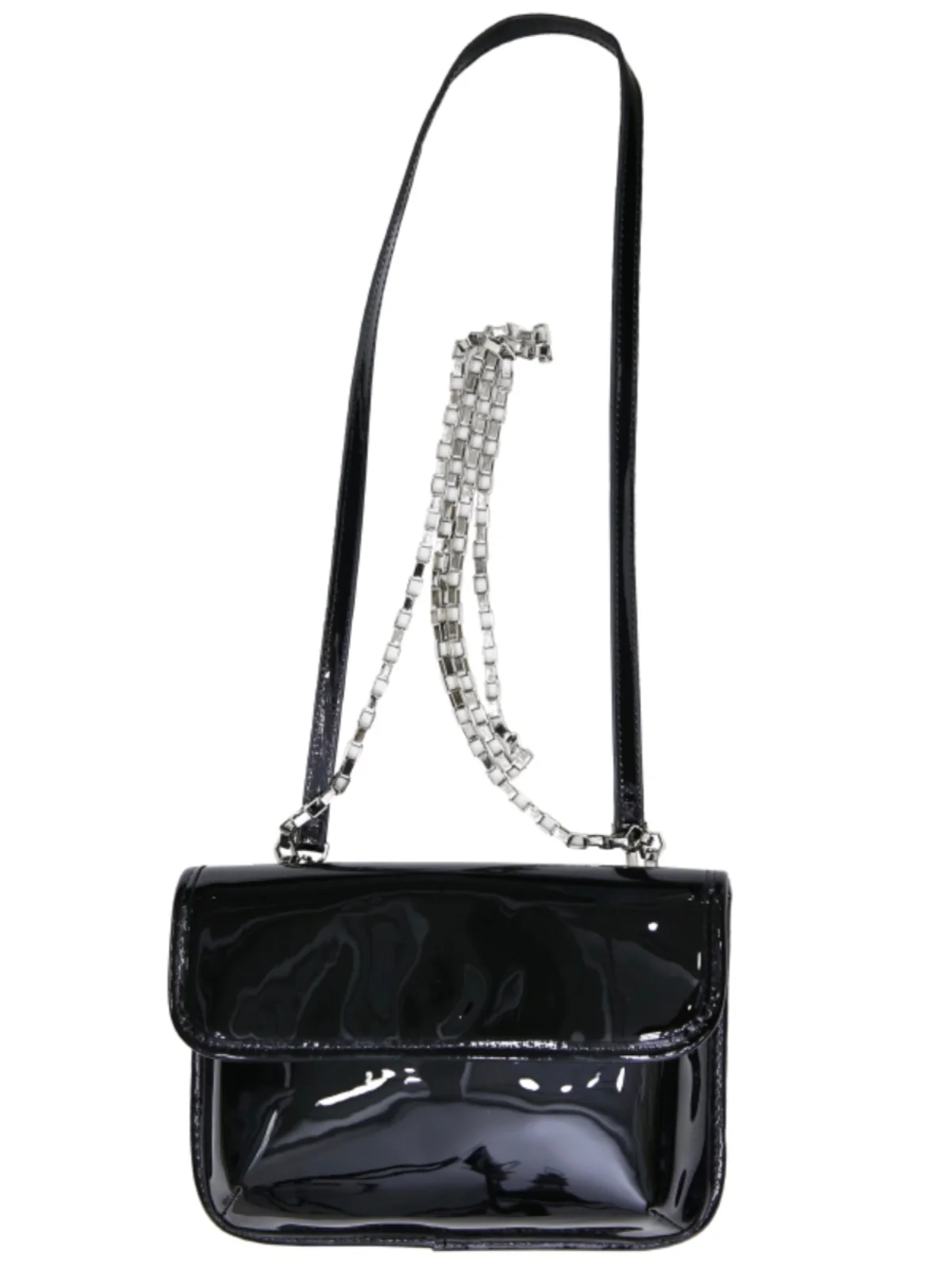 Classic Patent Leather Black Bag For Women 2024 New Versatile Fashion Simple Double Shoulder Strap Chain Small Square Bag