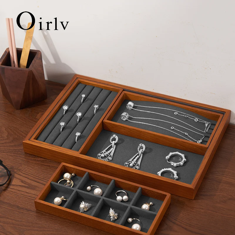 

Oirlv Wooden Jewelry Organizer Stand Ring Earrings Necklace Pendant Storage Tray Jewelry Display Holder Diamond Storage Tray