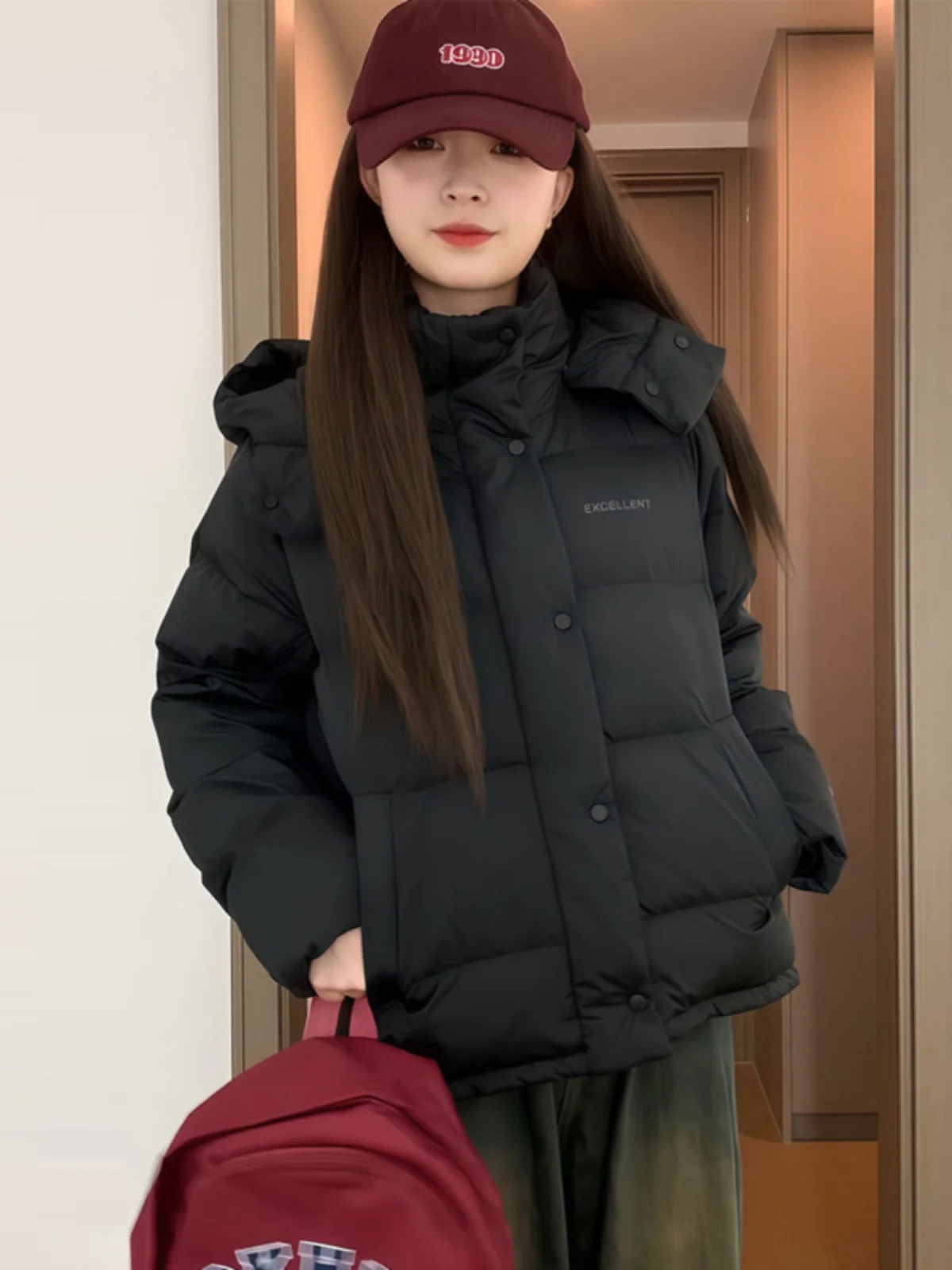 

Women's Cotton Jacket Short Style Winter Fashion 2025 Waist-Cinching Versatile Purple Puff Bread Coat