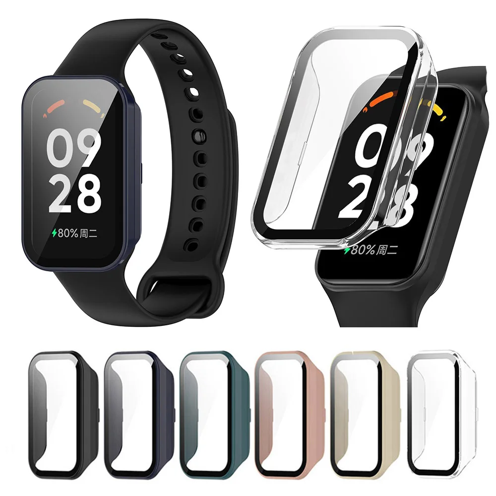 PC+Tempered Glass Protective Case For Redmi Band 2 Full Screen Protector Shell Cover for Xiaomi Smart Band 8 Active