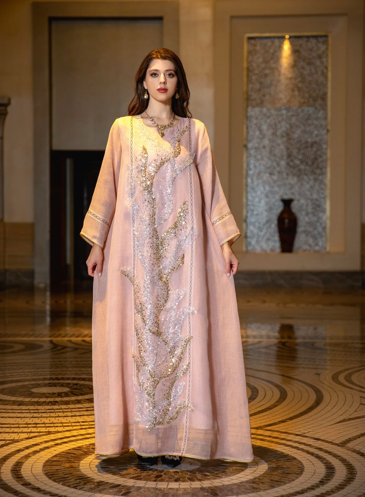 Arabic Dress Woman Luxury Sequins Beaded Muslim Robe Embroidered jalabiya Evening Dress Middle East Abaya vestidos de noche