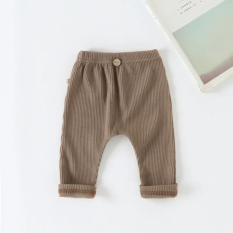 Casual Baby Trousers Bottoming Pant Ribbed Elastic Striped Pants Solid Color Infant Clothing for Kids Toddler Boys Girl Clothes