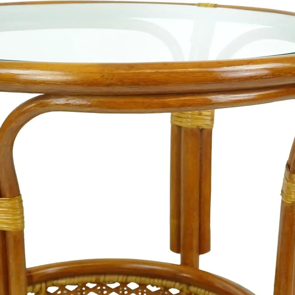 Eco-friendly Rattan Wicker Coffee Table with Glass Top, Handcrafted in Colonial Style