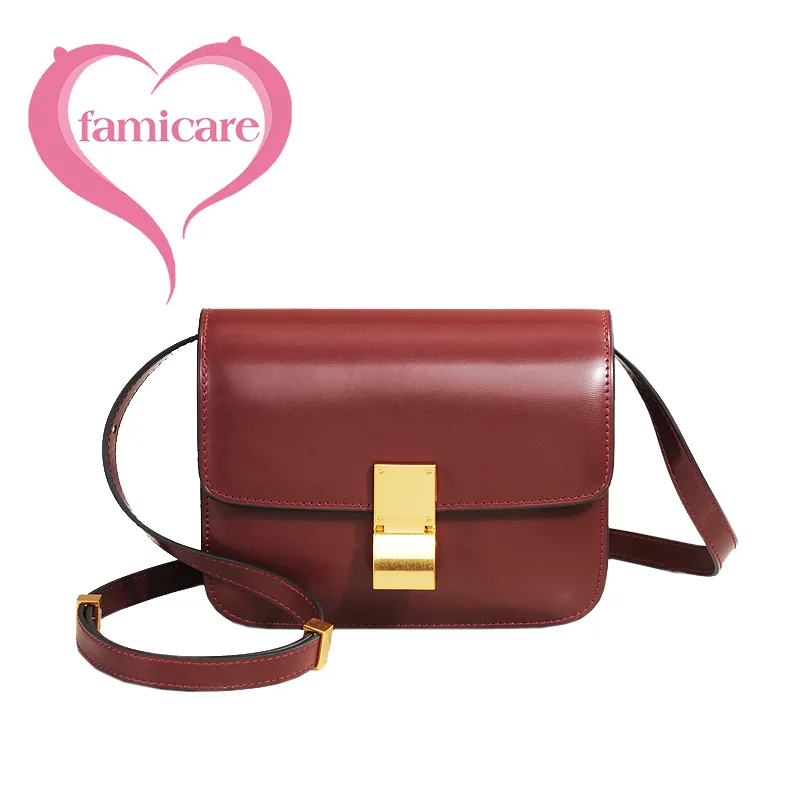 Famicare Women Luxury Bag Split Leather Flap Shoulder Bag Lady Fashion Vintage Small Square Messenger Female Box Handbag