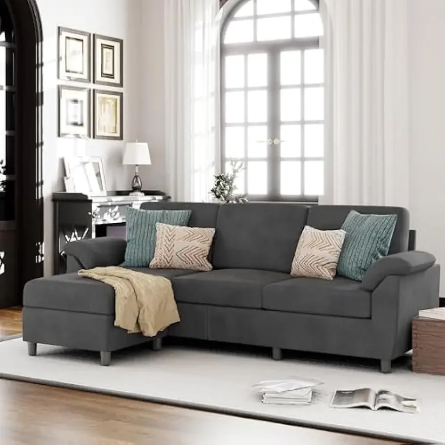 Sofa Sofa tradisional 79 inci, Sofa bentuk L 3 tempat duduk dengan bantal dapat dilepas, Sofa kecil Linen abad pertengahan